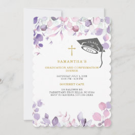Invitación Graduación y Confirmación Rosa y Morado 