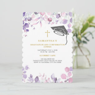 Invitación Graduación y Confirmación Rosa y Morado 