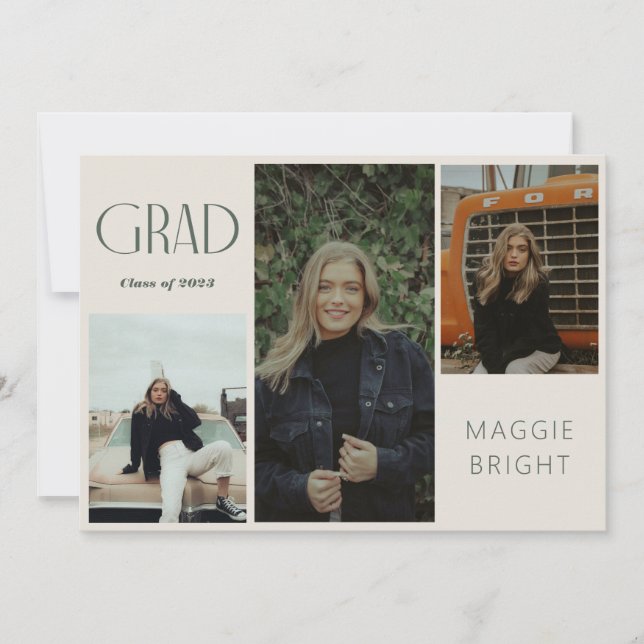 Invitación Graduada boho moderna de múltiples fotos en casa a (Anverso)