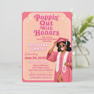Invitación Graduada con honores afroamericana de chicle rosa
