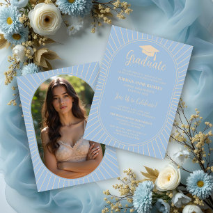 Invitación Graduada de forma oval vintage elegantemente azul 
