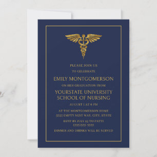 Invitación Graduada de la Escuela de Enfermería Azul Marino y