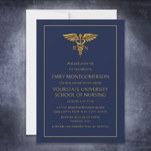Invitación Graduada de la Escuela de Enfermería Azul Marino y