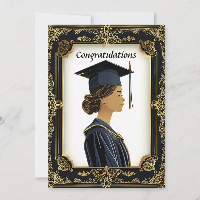 Invitación Graduada Femenina Elegante Posada (Anverso)