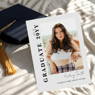 Invitación Graduada Foto Gris Graduación Moderna Escritura Gr