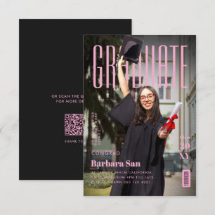 Invitación Graduada Moderna Rosa Pop Graduada Graduación