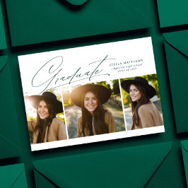 Invitación Graduada tres foto sencilla graduación verde