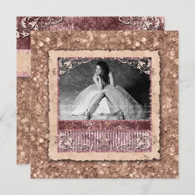 Invitación Graduada Valedictorian Navidad Rosa Dorado Estrell (Anverso / Reverso)