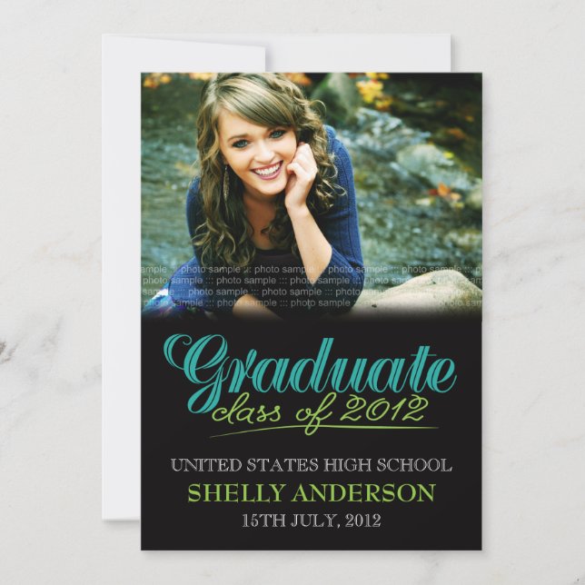 Invitación Graduado 2012 Invitado verde azul moderno (Anverso)