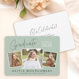 Invitación Graduado 3 Foto Fiesta de Graduación Guión Moderno