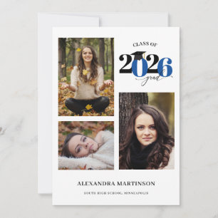 Invitación Graduado 3 Fotos Collage Clase Azul de 2023