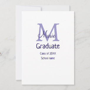Invitación Graduado agregar nombre monograma morado simple mi