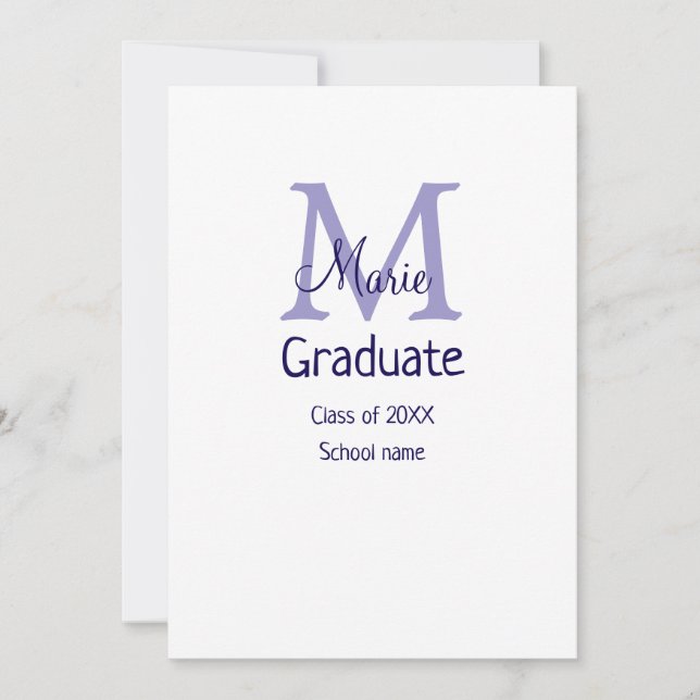 Invitación Graduado agregar nombre monograma púrpura simple m (Anverso)