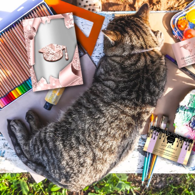 Invitación Graduado CAP Bachelorette 3d Rosa Plata (Graduate CAP Bachelorette 3d Rose Silver Invitation)