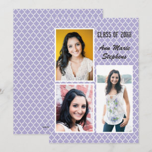 Invitación Graduado Chic Moderno 3 Fotos Púrpura Cuatro Hojas