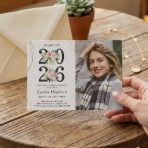 Invitación Graduado chica Foto Rubor Graduación Floral Rosa