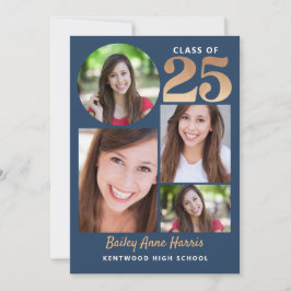 Invitación Graduado Círculo Azul Clase de 2025 Imprimible