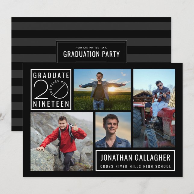 Invitación Graduado Clase de 2019 4-Foto Fiesta (Anverso / Reverso)
