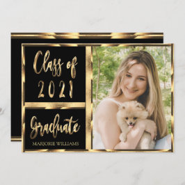 Invitación Graduado Clase de 2021 Guión negro y dorado