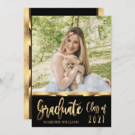 Invitación Graduado Clase de 2021 Guión negro y dorado