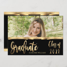 Invitación Graduado Clase de 2021 Guión negro y dorado