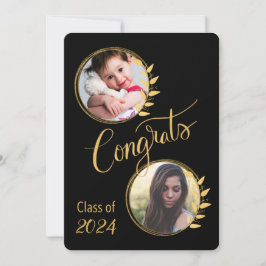 Invitación Graduado Clase de 20__ Purpurina de oro 4 fotos