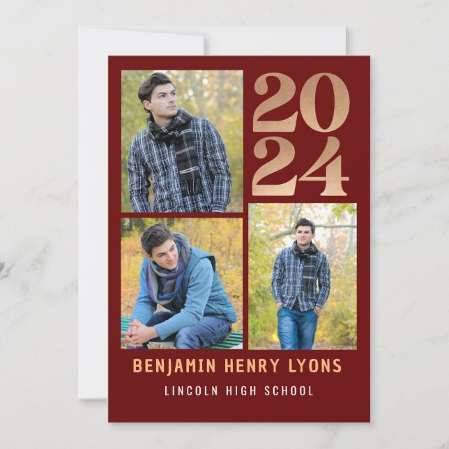 Invitación Graduado Clase Maroon de 2024 Imprimible (Anverso)
