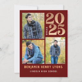 Invitación Graduado Clase Maroon de 2025 Imprimible