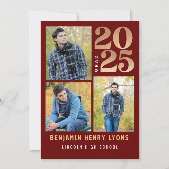 Invitación Graduado Clase Maroon de 2025 Imprimible (Anverso)