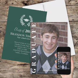 Invitación Graduado Classic Photo Simple Laureate Dark Green