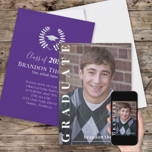Invitación Graduado Classic Photo Simple Laureate Purple