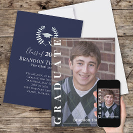 Invitación Graduado Classic Photo Simple Navy Blue Laureate
