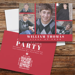Invitación Graduado Código QR rojo cardinal de varios Collage