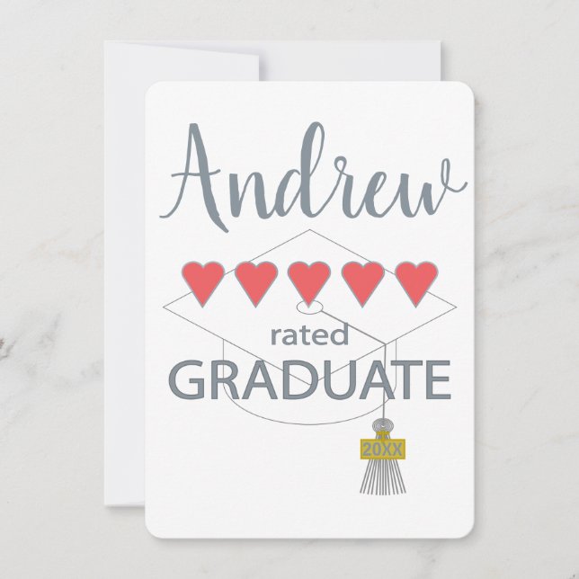 Invitación Graduado con 5 corazones de calificación (Anverso)
