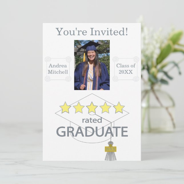 Invitación Graduado con 5 estrellas (Anverso de pie)