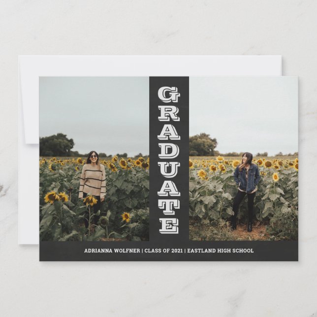 Invitación Graduado de Chalkboard dos fotos Tirópografía Vint (Anverso)