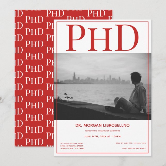 Invitación Graduado de doctorado Foto Partido de Graduación R (Anverso / Reverso)
