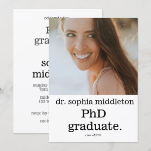 Invitación Graduado de doctorado simple foto moderna fuente m