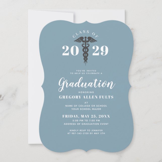 Invitación Graduado De Enfermería Dusty Blue Clase Médica (Anverso)