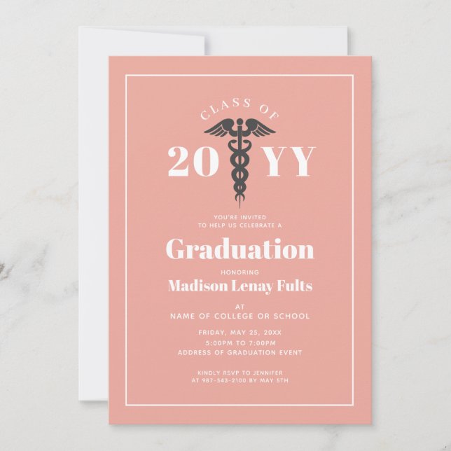 Invitación Graduado de enfermería rosada Rosa moderno Minimal (Anverso)