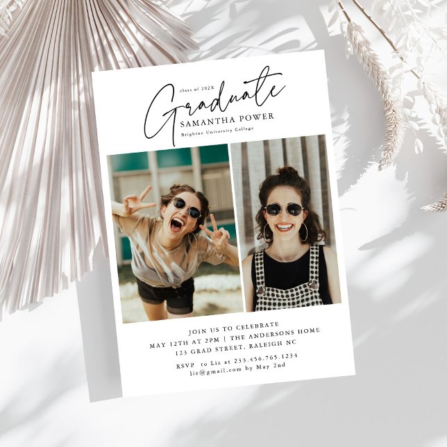 Invitación Graduado de escritura moderna 2 Fotos fiesta de gr (Subido por el creador)