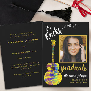 Invitación Graduado de escritura moderna Foto Guitarra psicod