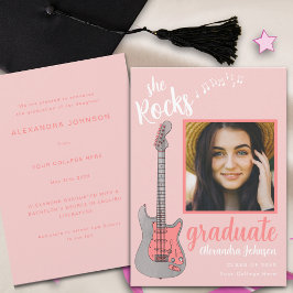 Invitación Graduado de escritura moderna Foto Guitarra rosa