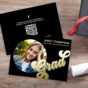 Invitación Graduado de estilo moderno Retro Gold Photo QR Cod