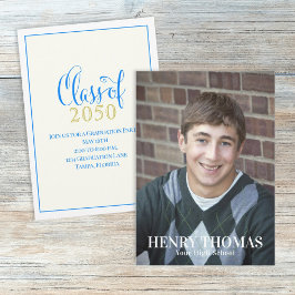 Invitación Graduado De Foto Clase Simple Moderna De Oro Azul