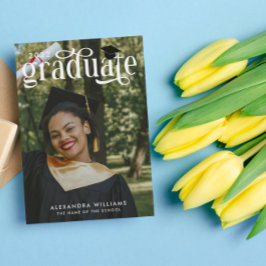 Invitación Graduado de fotografía de color blanco elegante y