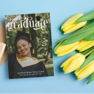 Invitación Graduado de fotografía de color blanco elegante y 