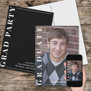 Invitación Graduado de fotografía simple moderna en blanco y