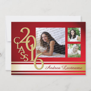 Invitación Graduado de franja de oro rojo 2016 Tri Photo