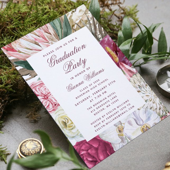 Invitación Graduado de Grado Floral de acuarela del Partido d (Subido por el creador)